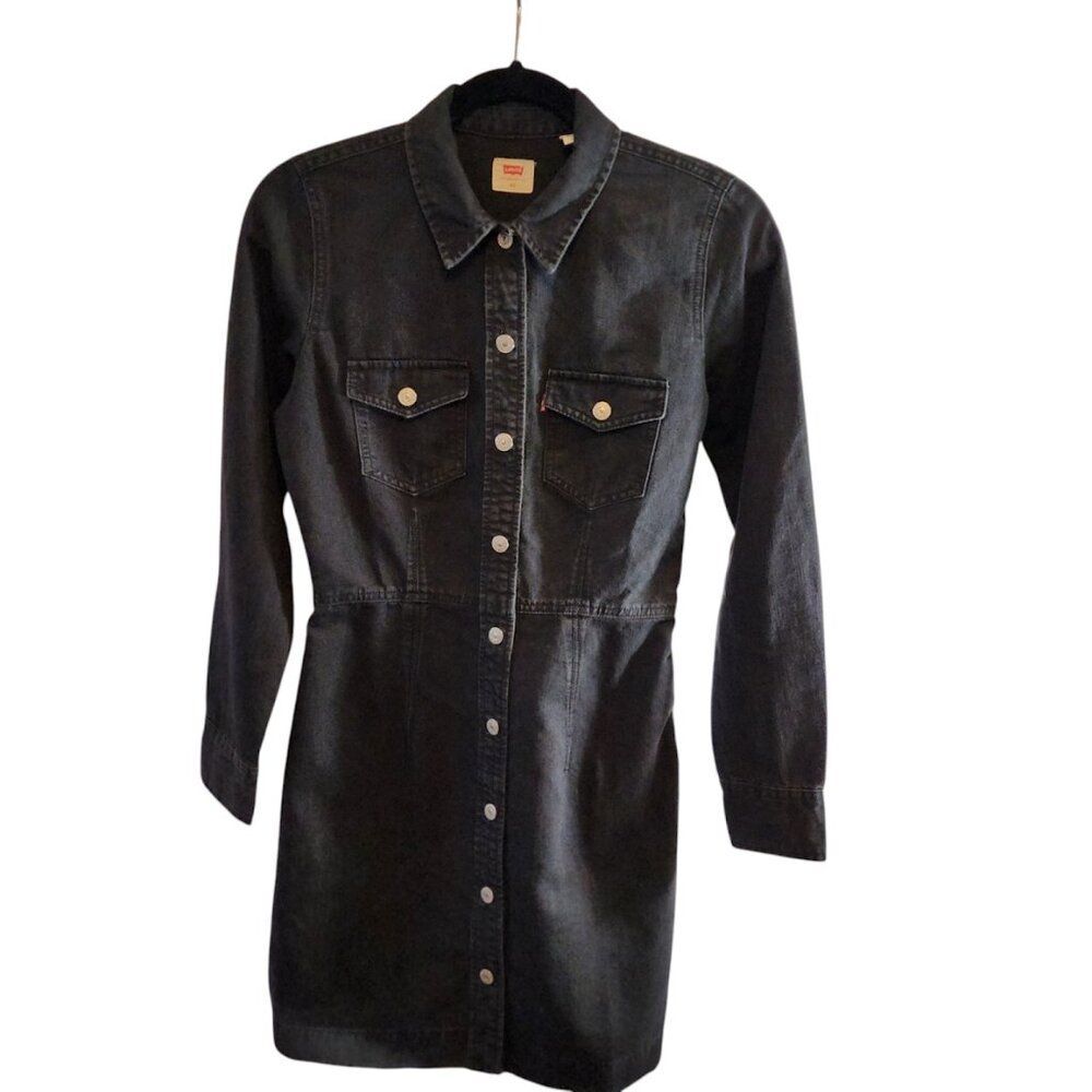 LEVIS ELLIE DENIM DRESS BLACK, LONG SLEEVE, BTTON FRONT, SIZE XS TRUE TO SIZE